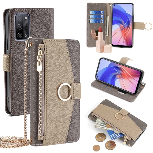 

For OPPO A55 5G Crossbody Litchi Texture Leather Phone Case(Grey)