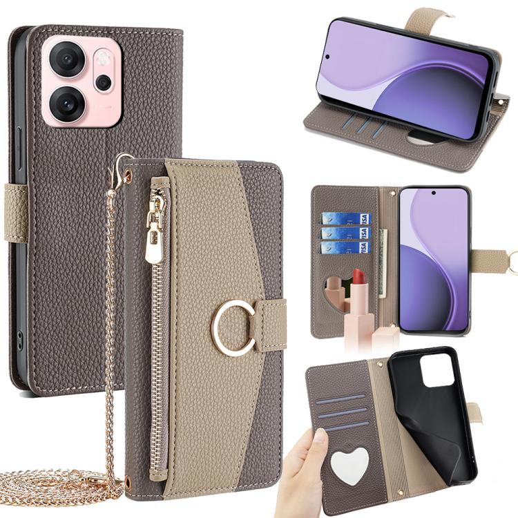 

For OPPO Reno14 F 5G Crossbody Litchi Texture Leather Phone Case(Grey)