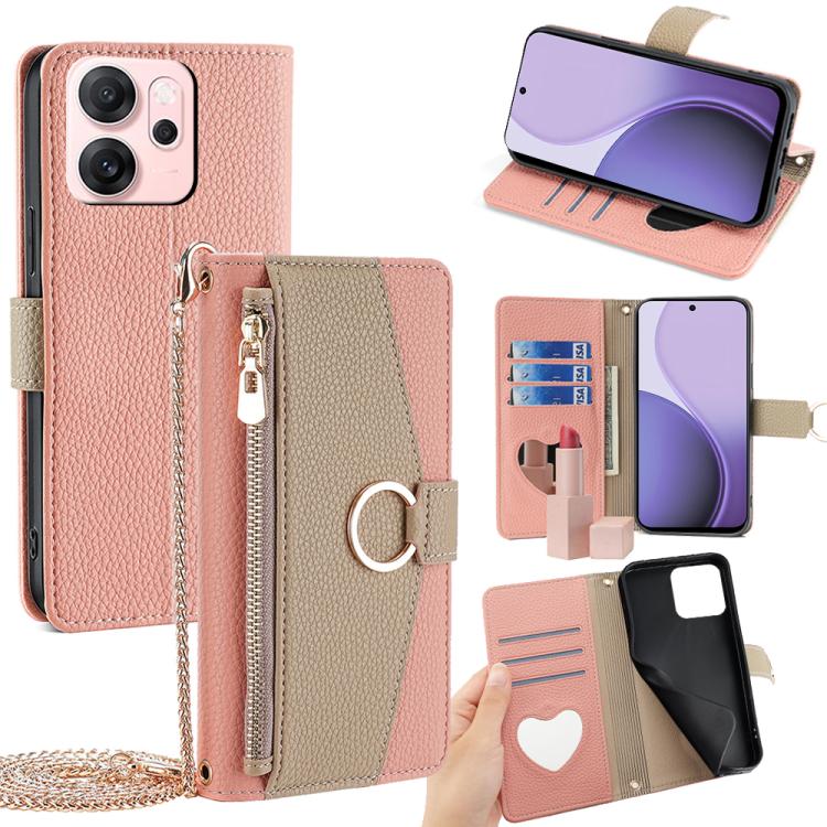 

For OPPO Reno14 F 5G Crossbody Litchi Texture Leather Phone Case(Pink)