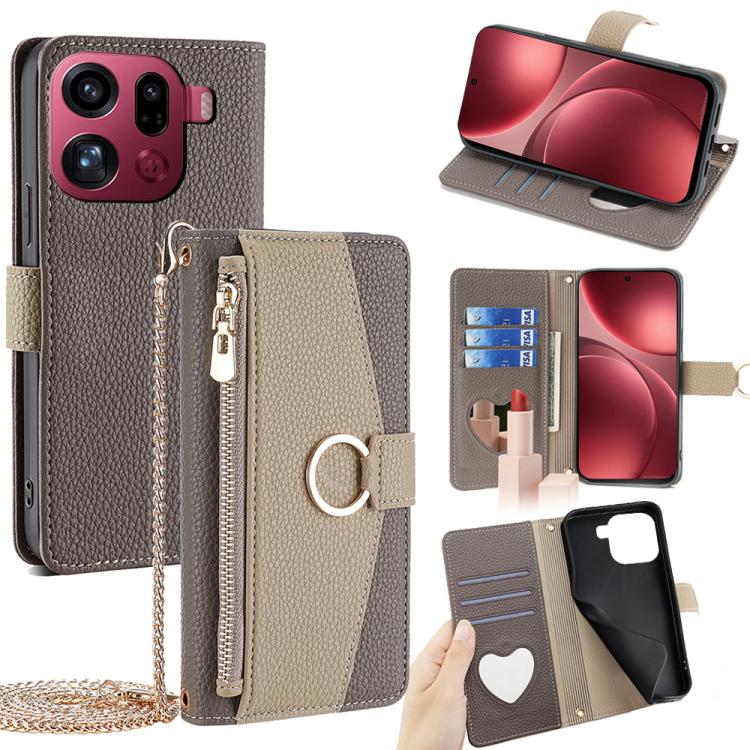 

For OPPO Find X9 Pro Crossbody Litchi Texture Leather Phone Case(Grey)
