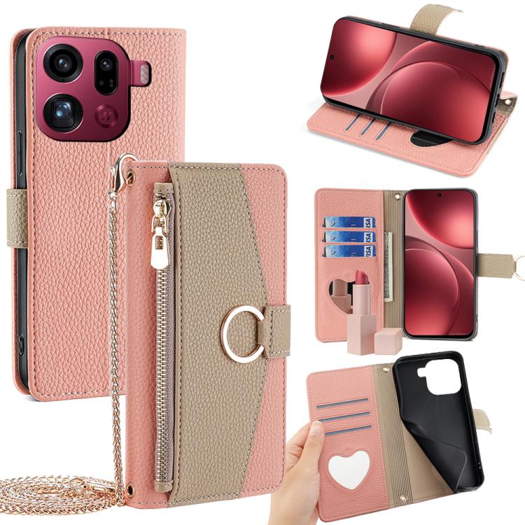 

For OPPO Find X9 Pro Crossbody Litchi Texture Leather Phone Case(Pink)