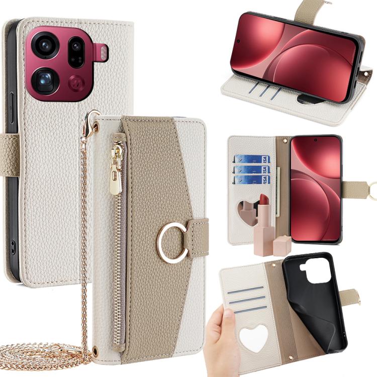 

For OPPO Find X9 Pro Crossbody Litchi Texture Leather Phone Case(White)