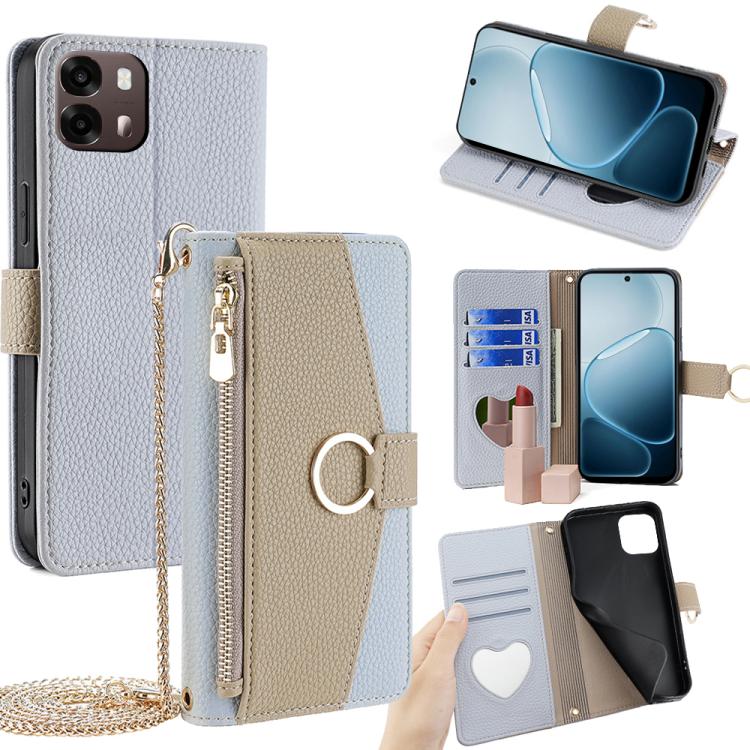 

For OPPO A6s 4G Crossbody Litchi Texture Leather Phone Case(Blue)