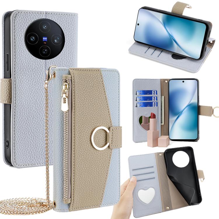 

For vivo X200s 5G Crossbody Litchi Texture Leather Phone Case(Blue)