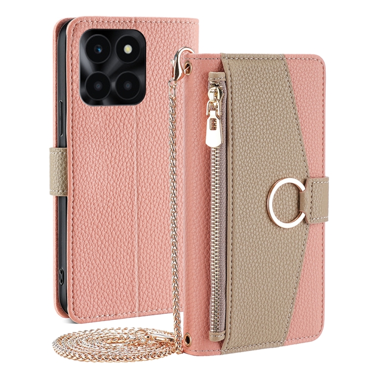 

For Honor X6a 4G Crossbody Litchi Texture Leather Phone Case(Pink)