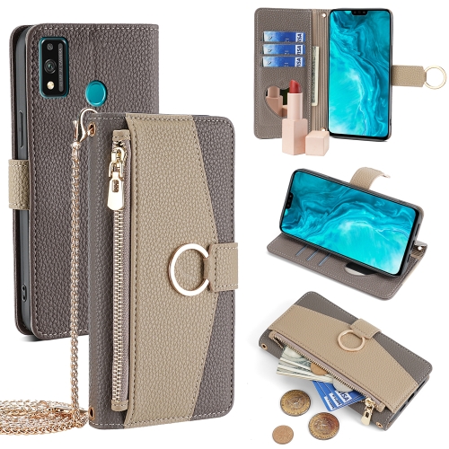 

For Honor 9X Lite Crossbody Litchi Texture Leather Phone Case(Grey)