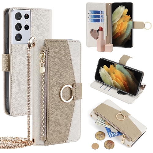 

For Samsung Galaxy S21 Ultra 5G Crossbody Litchi Texture Leather Phone Case(White)