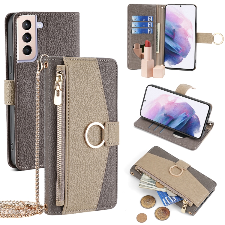 

For Samsung Galaxy S21+ 5G Crossbody Litchi Texture Leather Phone Case(Grey)
