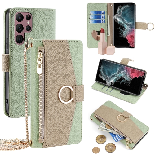 

For Samsung Galaxy S22 Ultra 5G Crossbody Litchi Texture Leather Phone Case(Green)