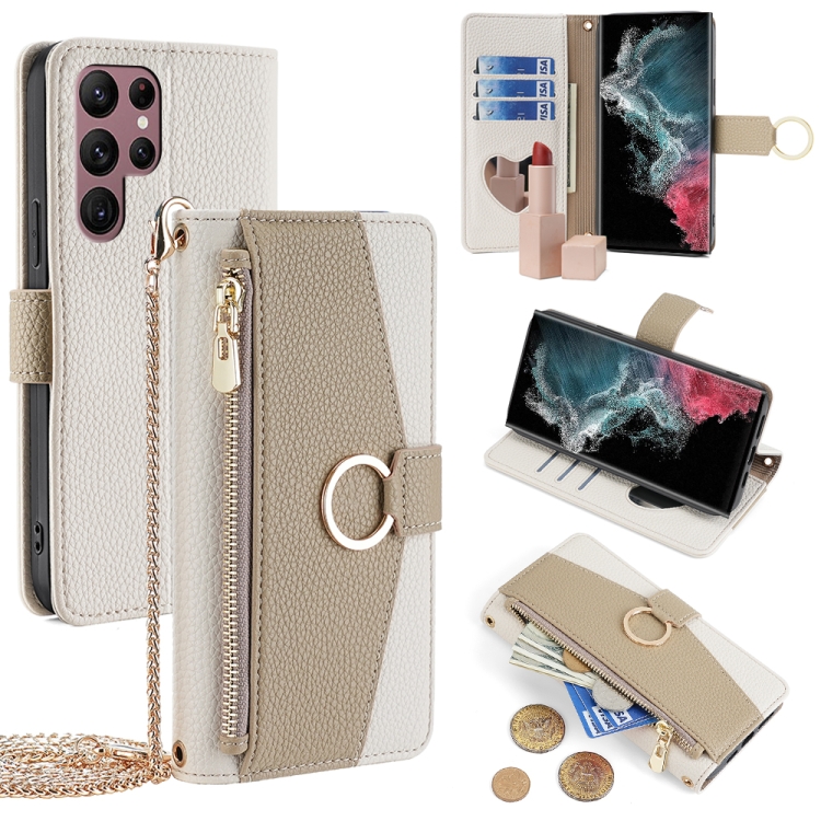 

For Samsung Galaxy S22 Ultra 5G Crossbody Litchi Texture Leather Phone Case(White)