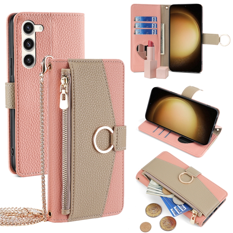 

For Samsung Galaxy S23+ 5G Crossbody Litchi Texture Leather Phone Case(Pink)