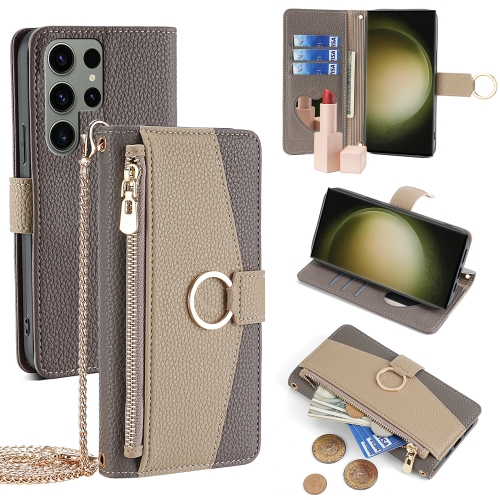 

For Samsung Galaxy S23 Ultra 5G Crossbody Litchi Texture Leather Phone Case(Grey)