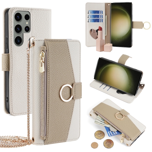 

For Samsung Galaxy S23 Ultra 5G Crossbody Litchi Texture Leather Phone Case(White)