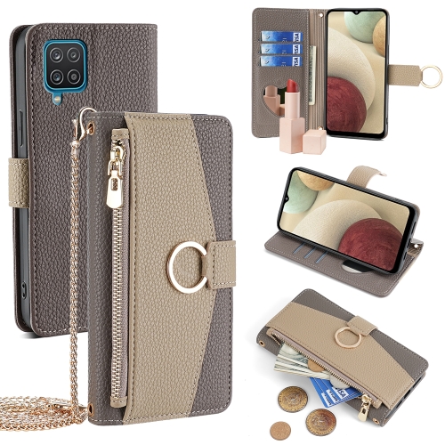 

For Samsung Galaxy A12 Crossbody Litchi Texture Leather Phone Case(Grey)