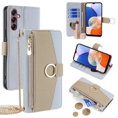 

For Samsung Galaxy A14 4G Crossbody Litchi Texture Leather Phone Case(Blue)
