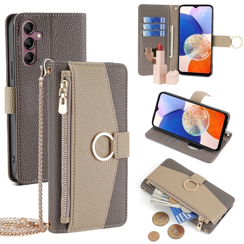 

For Samsung Galaxy A14 4G Crossbody Litchi Texture Leather Phone Case(Grey)