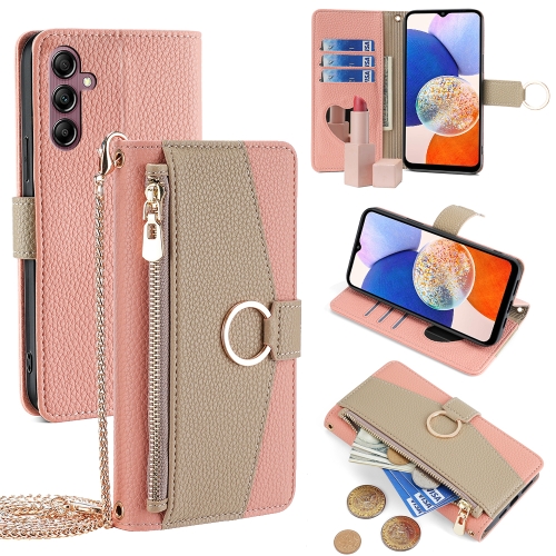 

For Samsung Galaxy A14 4G Crossbody Litchi Texture Leather Phone Case(Pink)