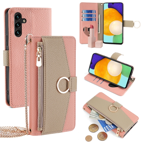 

For Samsung Galaxy A13 5G Crossbody Litchi Texture Leather Phone Case(Pink)