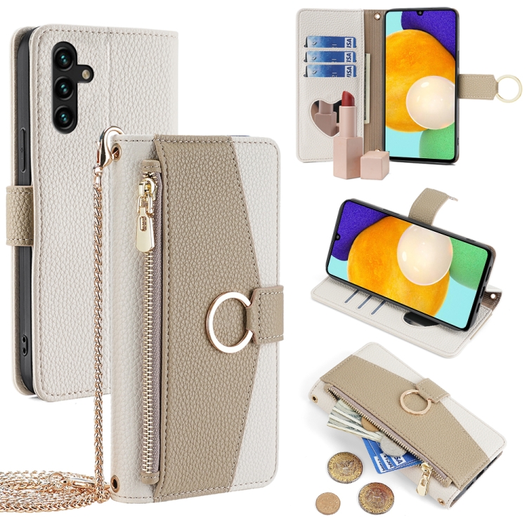 

For Samsung Galaxy A13 5G Crossbody Litchi Texture Leather Phone Case(White)