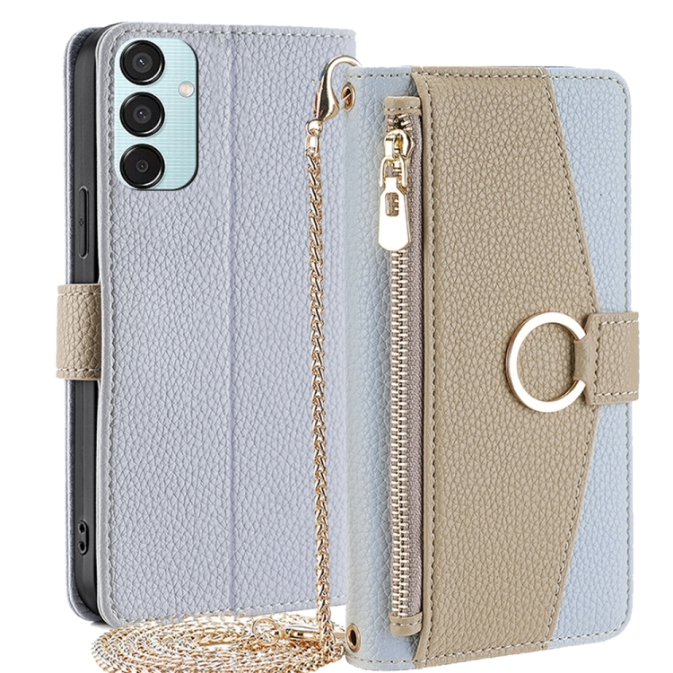 

For Samsung Galaxy M15 5G Crossbody Litchi Texture Leather Phone Case(Blue)