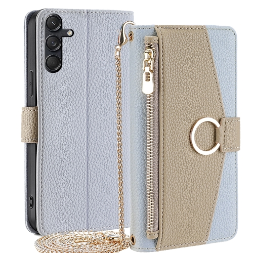 

For Samsung Galaxy M55 5G Crossbody Litchi Texture Leather Phone Case(Blue)