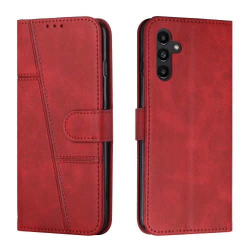 

For Samsung Galaxy A05s Stitching Calf Texture Buckle Leather Phone Case(Red)