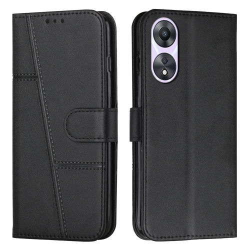 

For OPPO A58 / A78 Stitching Calf Texture Buckle Leather Phone Case(Black)