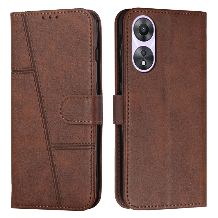 

For OPPO A58 / A78 Stitching Calf Texture Buckle Leather Phone Case(Brown)