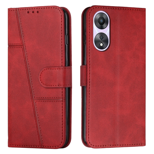 

For OPPO A58 / A78 Stitching Calf Texture Buckle Leather Phone Case(Red)