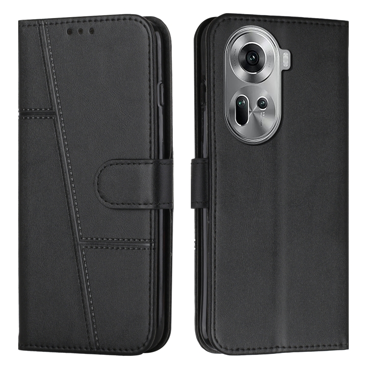 

For OPPO Reno11 5G Global Stitching Calf Texture Buckle Leather Phone Case(Black)