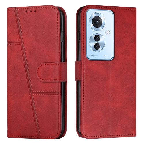 

For OPPO Reno11 F Stitching Calf Texture Buckle Leather Phone Case(Red)