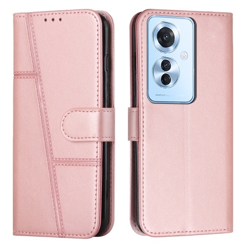 

For OPPO Reno11 F Stitching Calf Texture Buckle Leather Phone Case(Rose Gold)