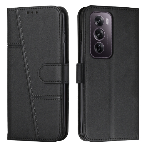 

For OPPO Reno12 Pro Global Stitching Calf Texture Buckle Leather Phone Case(Black)