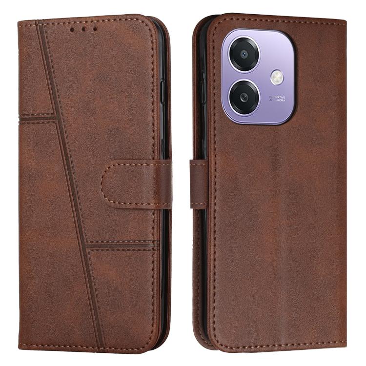 

For OPPO A5x 5G Global Stitching Calf Texture Buckle Leather Phone Case(Brown)
