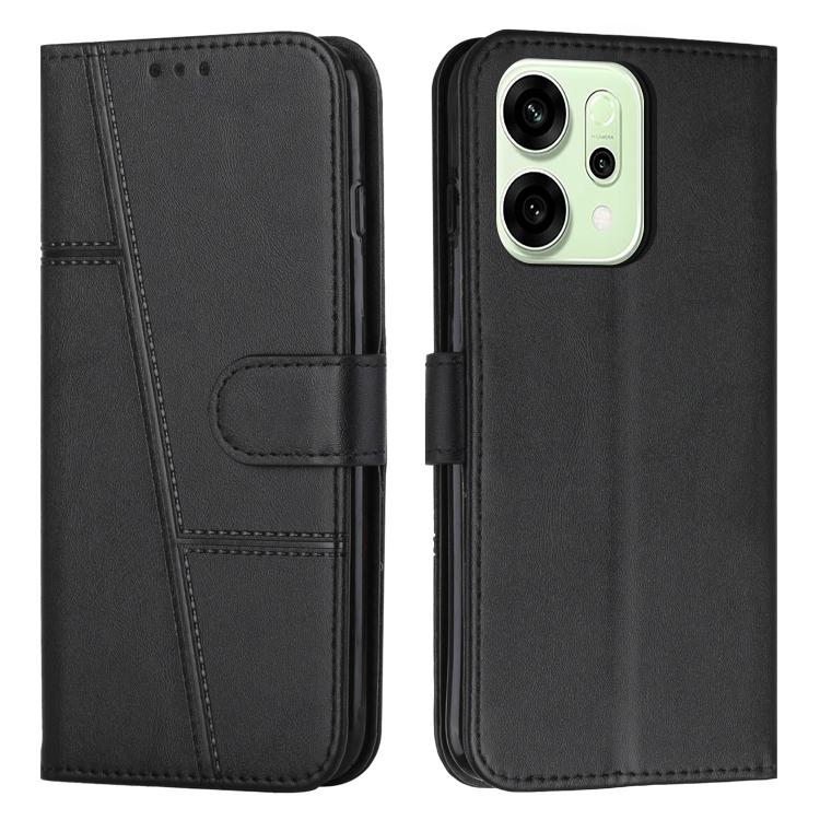 

For OPPO Reno14 Global / Reno14 F 5G Stitching Calf Texture Buckle Leather Phone Case(Black)