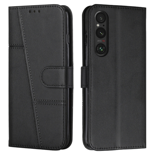 

For Sony Xperia 1 V 2023 Stitching Calf Texture Buckle Leather Phone Case(Black)