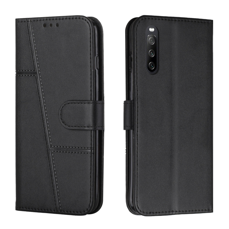 

For Sony Xperia 10 V 2023 Stitching Calf Texture Buckle Leather Phone Case(Black)