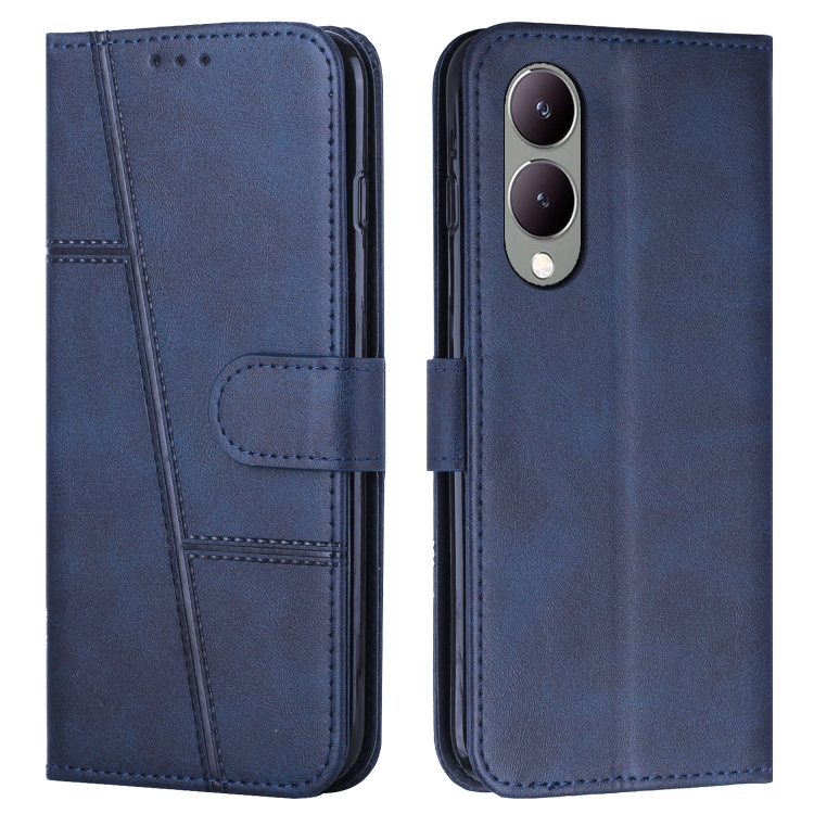 

For vivo Y17s Stitching Calf Texture Buckle Leather Phone Case(Blue)