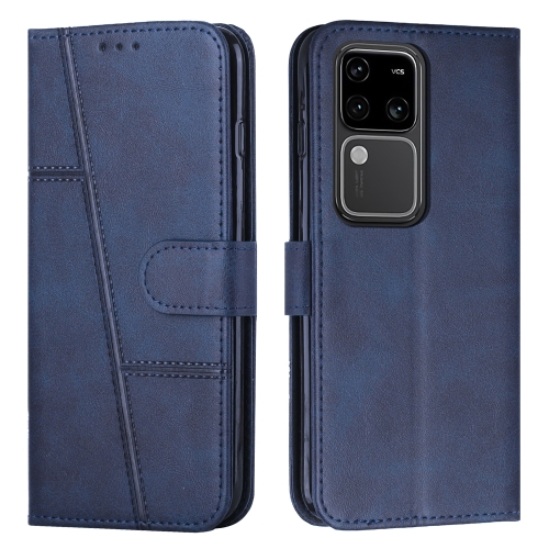 For vivo S18 / S18 Pro Stitching Calf Texture Buckle Leather Phone Case(Blue) for vivo y100 idn stitching calf texture buckle leather phone case yellow