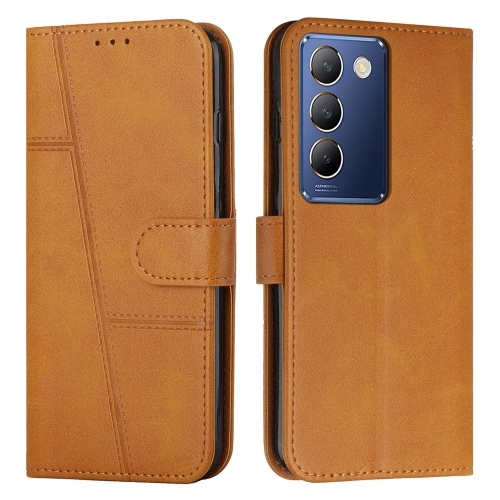 For vivo Y100 IDN Stitching Calf Texture Buckle Leather Phone Case(Yellow) fob key 3 buttons case blanks for buick excelle xt folding flip remote key shell