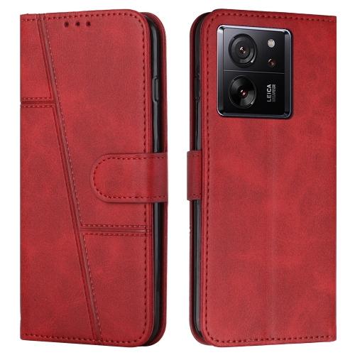 Para Xiaomi 13T / 13T Pro Funda de teléfono de cuero con costuras en  relieve (rojo)