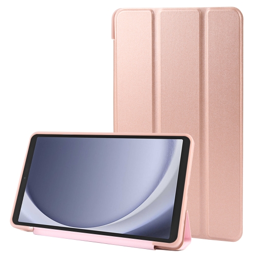 

For Samsung Galaxy Tab A9 Tri-fold Holder Flip Horizontal Flip TPU Leather Tablet Case(Rose Gold)