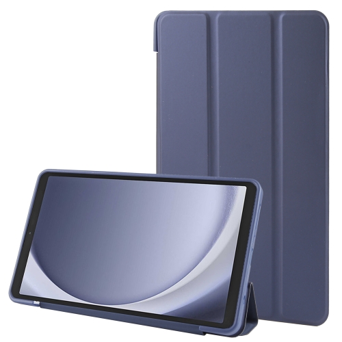 

For Samsung Galaxy Tab A9 Tri-fold Holder Flip Horizontal Flip TPU Leather Tablet Case(Dark Blue)