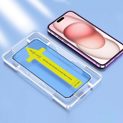 iPhone 15 HD用 ファストアタッチ防塵帯電防止強化ガラスフィルム