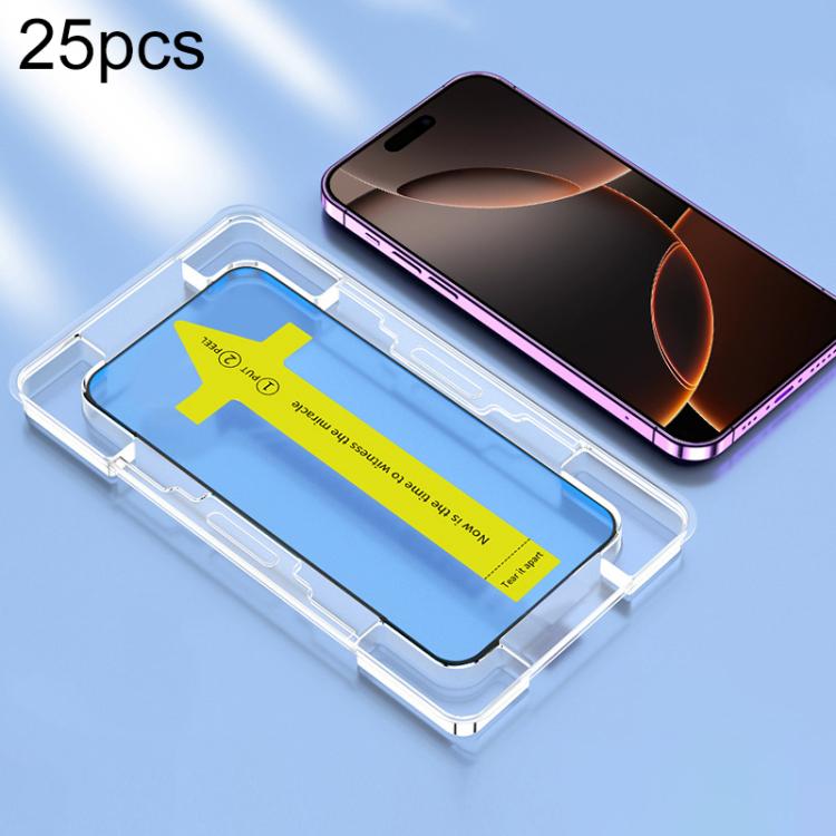 

For iPhone 16 Pro Max 25pcs HD Fast Attach Dust-proof Anti-static Tempered Glass Film