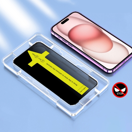Für iPhone 15 Anti-Peeping, schnelle Befestigung, staubdicht, antistatisch, gehärtete Glasfolie