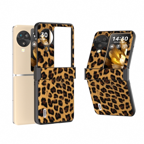 

For OPPO Find N3 Flip ABEEL Hinge Black Edge Leopard Phone Case(Golden Leopard)