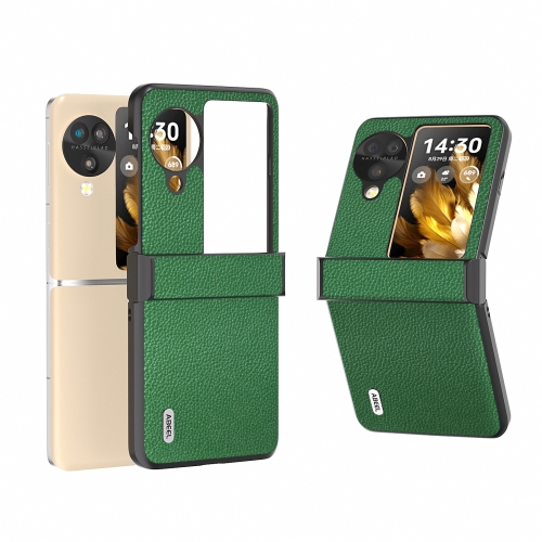 

For OPPO Find N3 Flip ABEEL Hinge Black Edge Genuine Leather Mino Phone Case(Green)