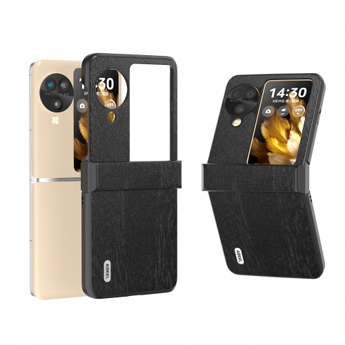 

For OPPO Find N3 Flip ABEEL Hinge Wood Texture PU Phone Case(Black)