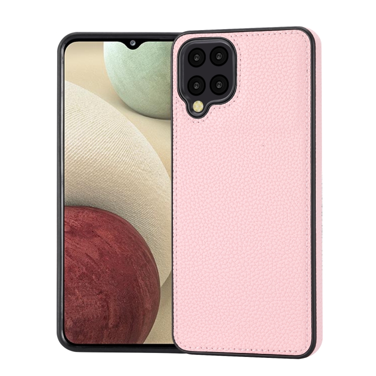 

For Samsung Galaxy A12 Litchi Pattern Stitched Side-mounted Phone Case(Pink)